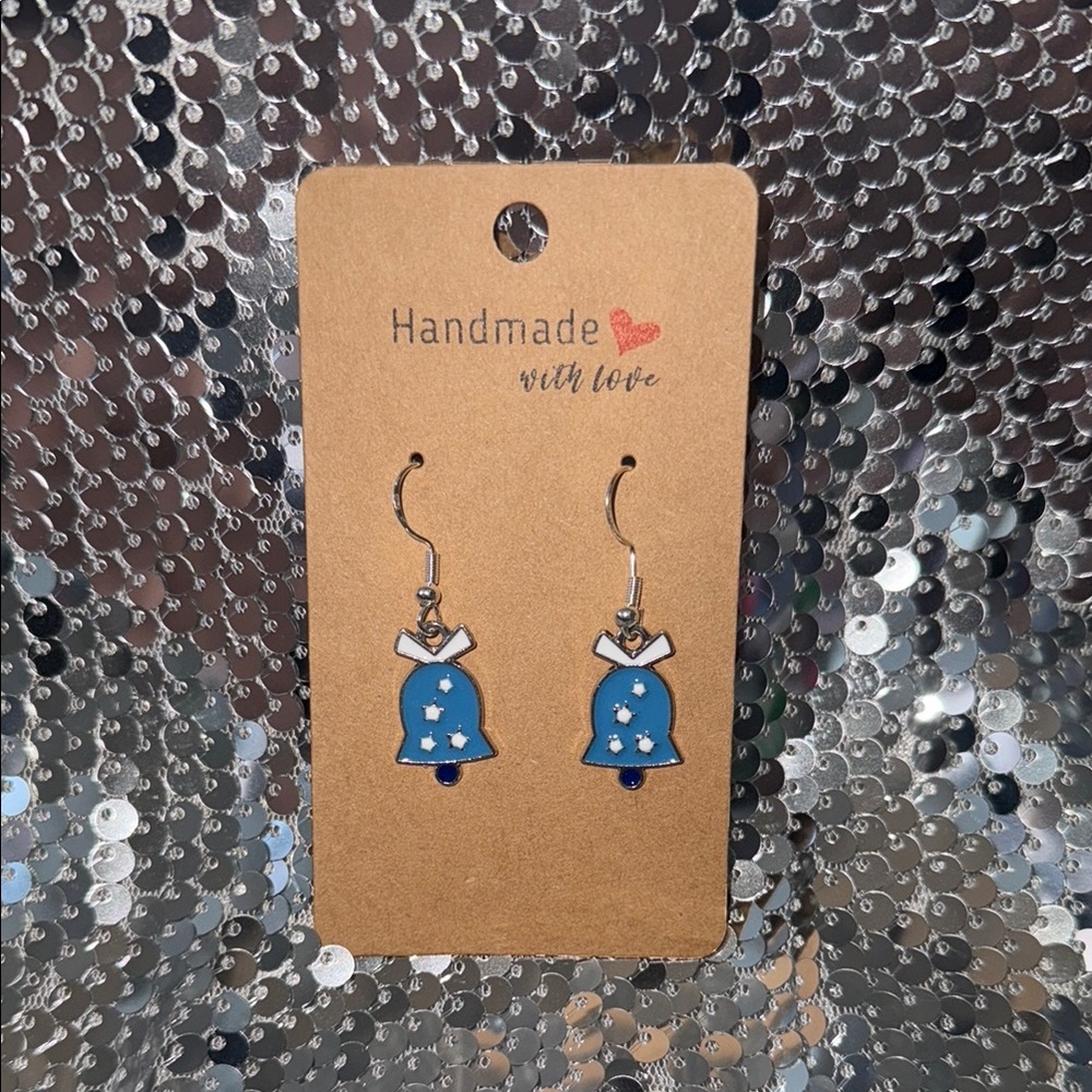 🎄🎅 Hypoallergenic handmade silver tone Blue Bell Earrings